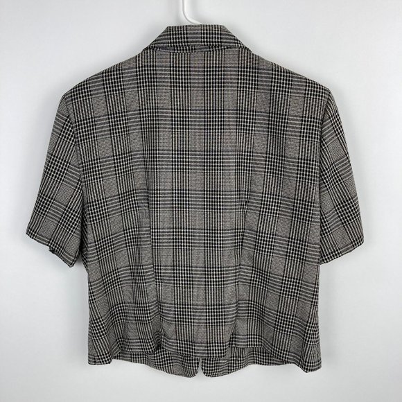 J. W. Treci Plaid Striped Zip Up V-neck Blouse - Picture 5 of 7